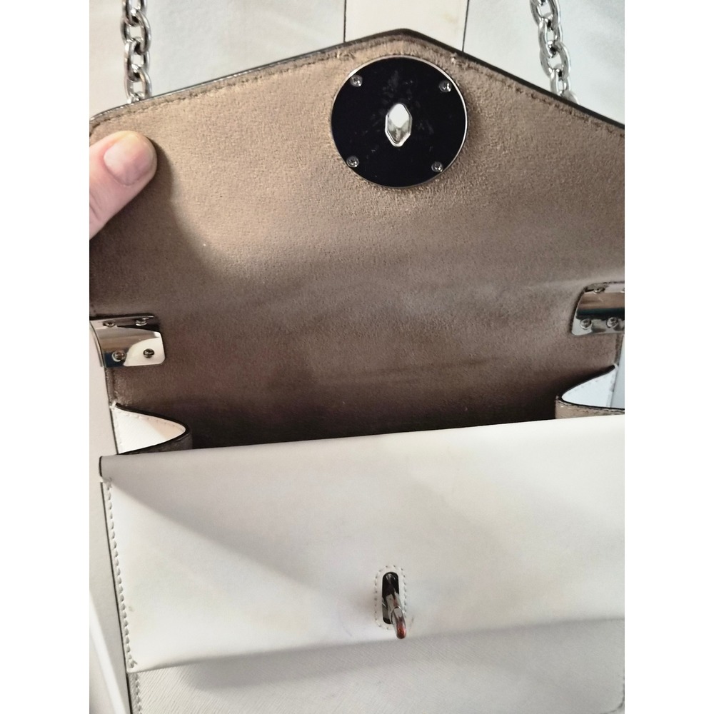 Michael Kors White Saffiano Leather Crossbody Bag Silver MK Logo Chain Strap - Picture 6 of 10